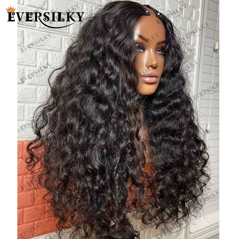 Perruque indienne en cheveux 200 humains, densité 100%, 1x4, partie en U/partie en V, noir naturel a