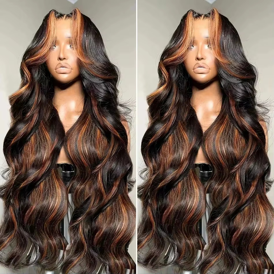 Perruque en cheveux humains ondulés avec mèches ombrées, dentelle HD 13x4, bouclée, couleur 1B/30 No