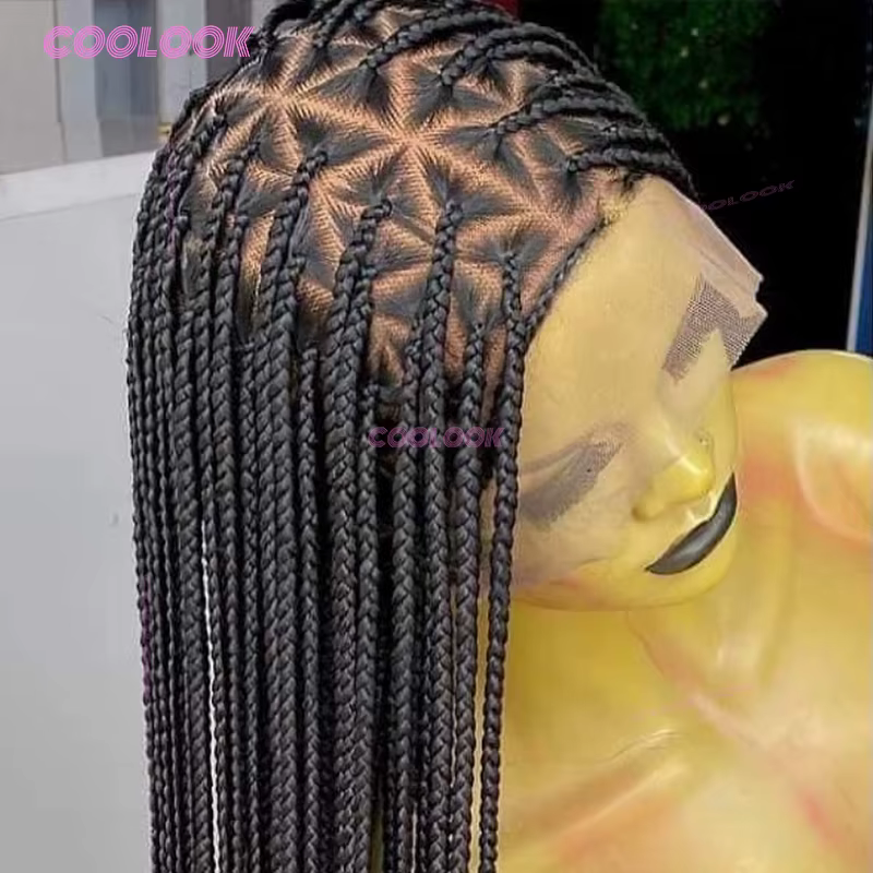 Triangle synthétique tresses cheveux perruque pleine dentelle tressé perruques pour les femmes noire