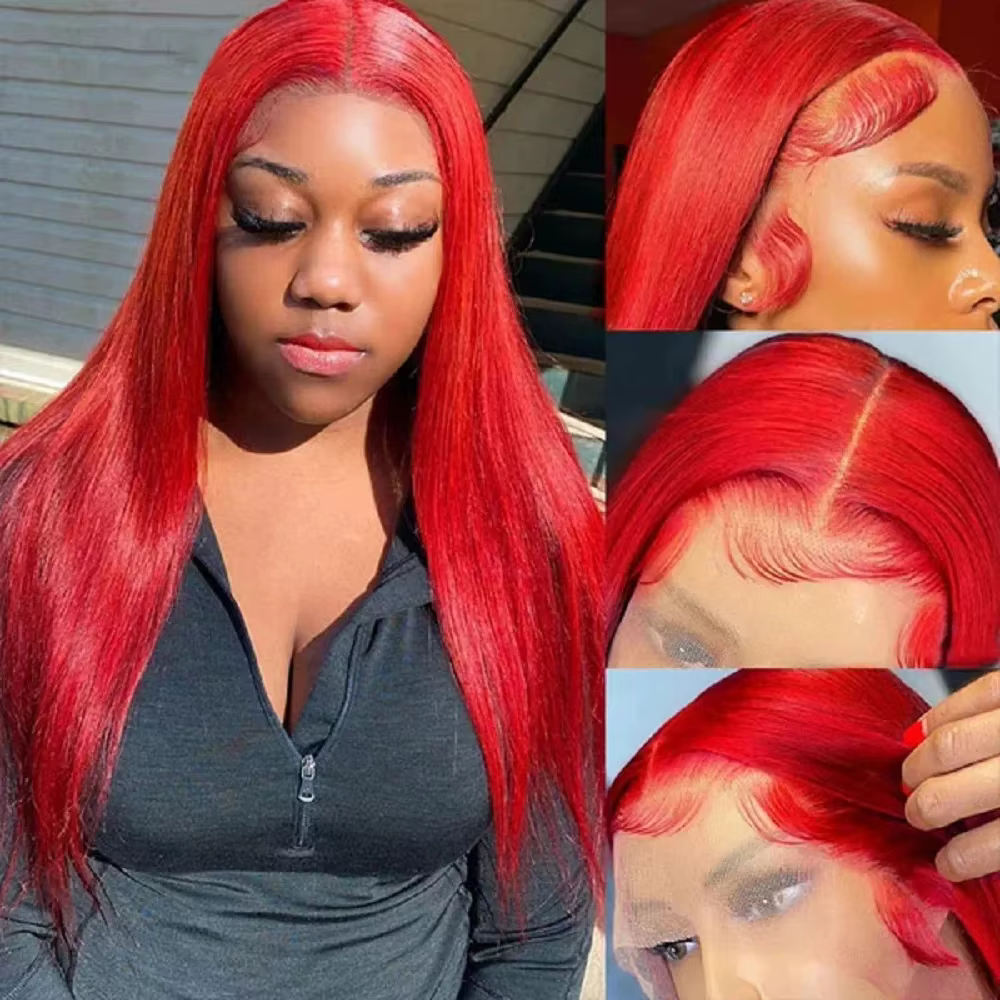 30 40 pouces brésilien rouge chaud 13x6 HD dentelle avant perruques perruque de cheveux humains 200%
