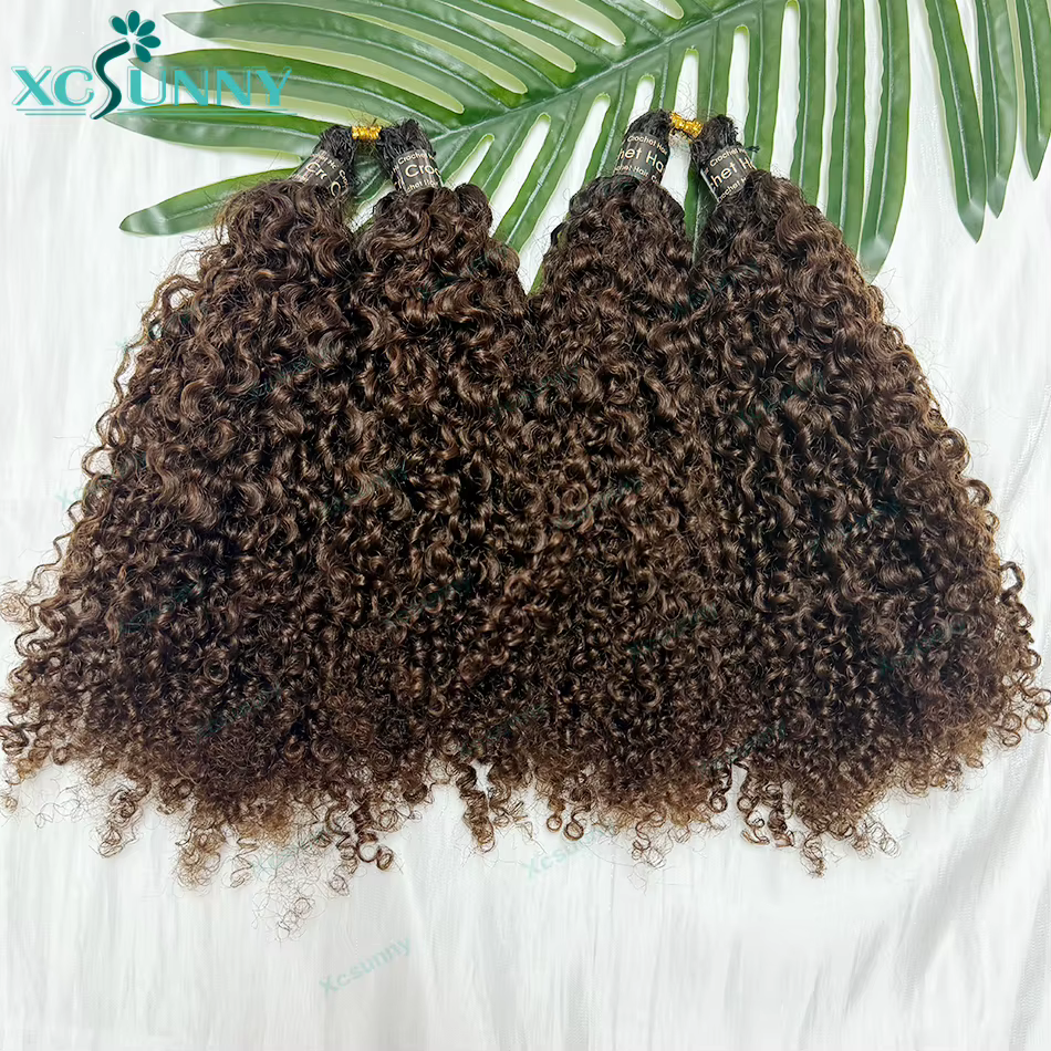 Extensions de cheveux humains au crochet effet plume, bouclées afro crépues ombrées 1b 4, pré-séparé