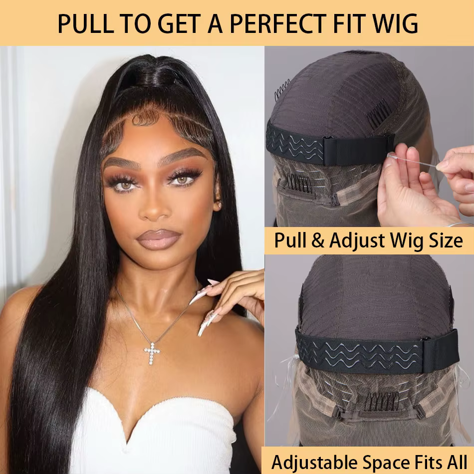 Perruque Lace Front Wig 360 naturelle, cheveux lisses, avec sangle cachée, pre-plucked, 12A, sans co