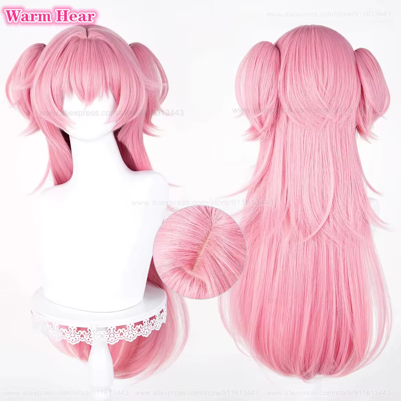 Nouveau! Perruque de cosplay Anime Momoi Airi longue de 78 cm, rose, double queue de cheval, cheveux