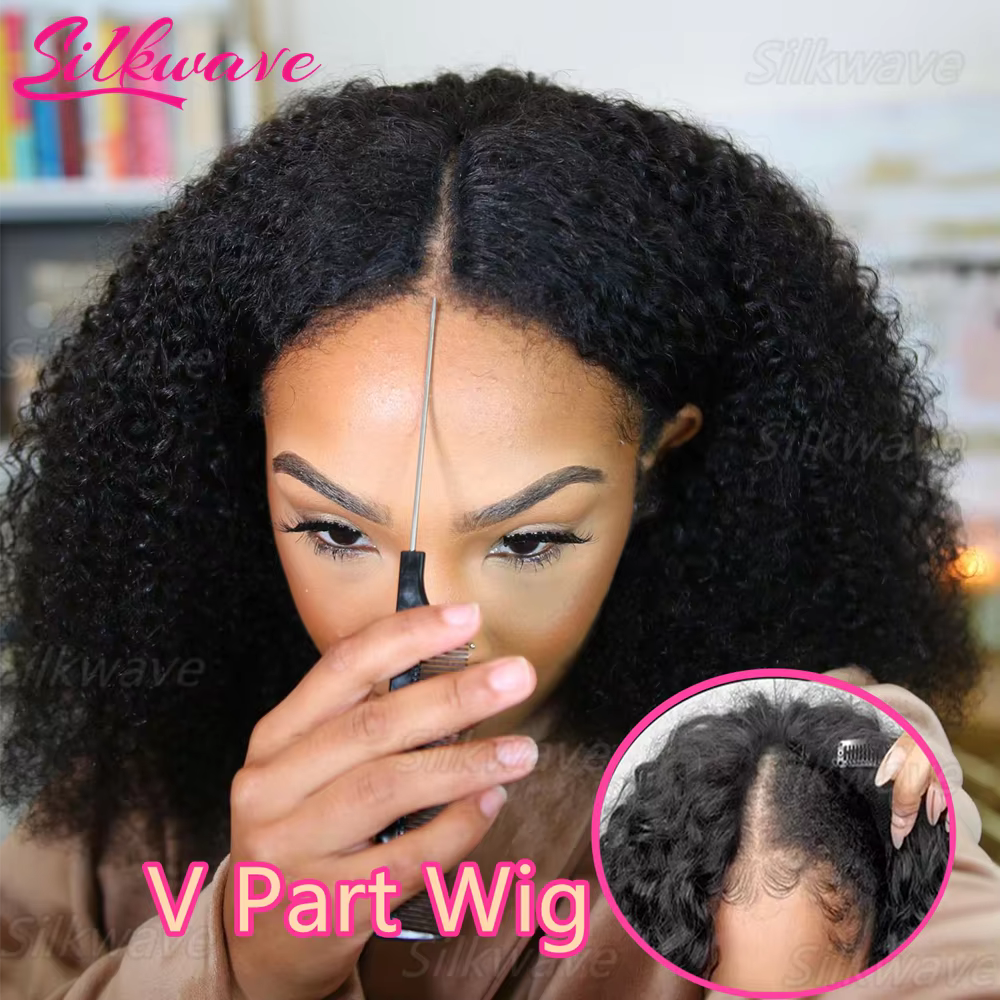Perruque en V en cheveux humains bouclés crépus, sans colle, pour femmes, sans besoin de laisser de 