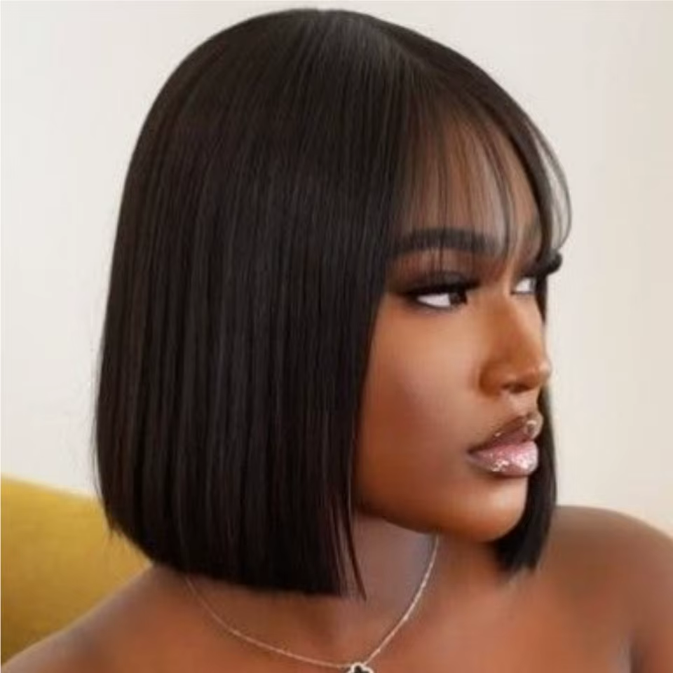 Cheveux brésiliens Bob perruque avec Bang droite Bob perruque 100% perruque de cheveux humains vierg
