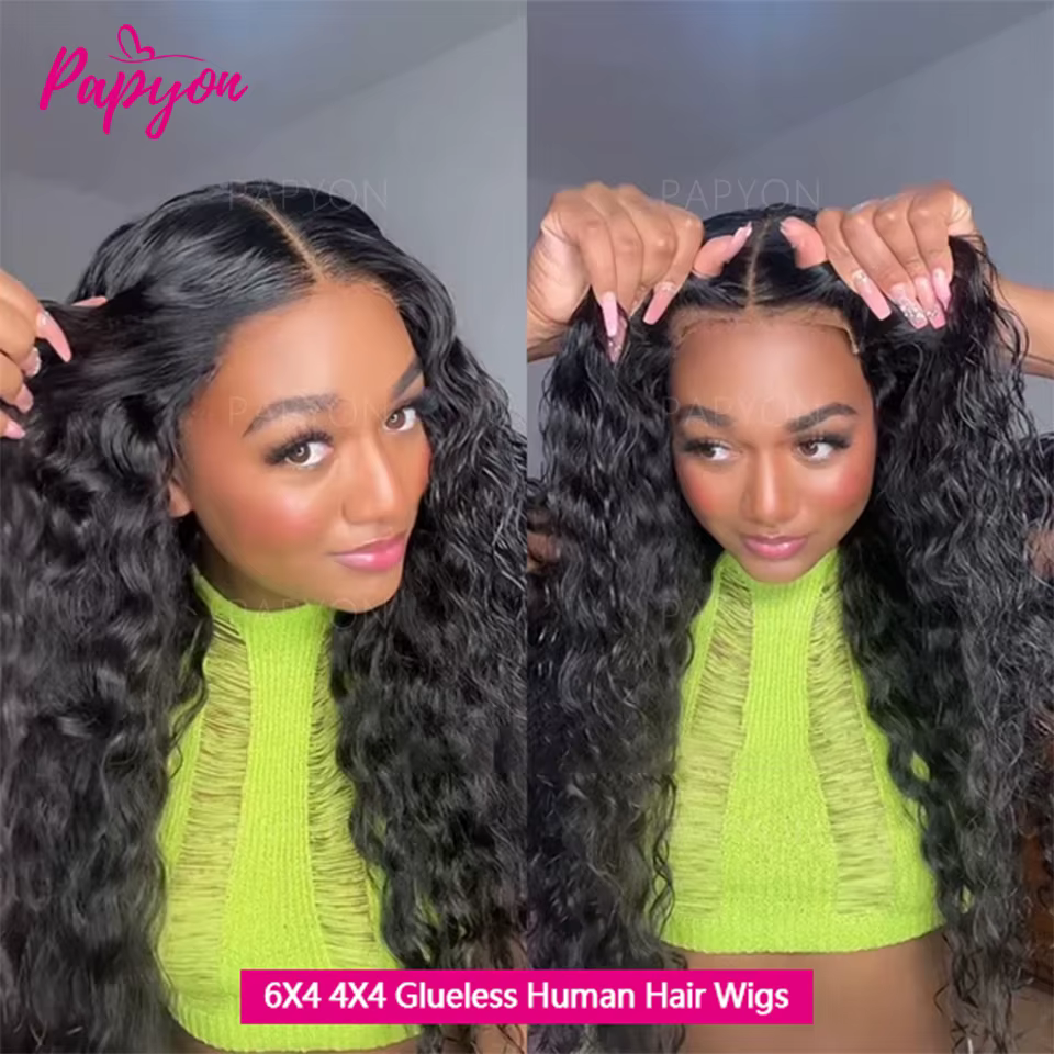 Perruque Lace Frontal Wig naturelle sans colle, cheveux humains, 6x4, prêt à porter, pré-épilés, bou