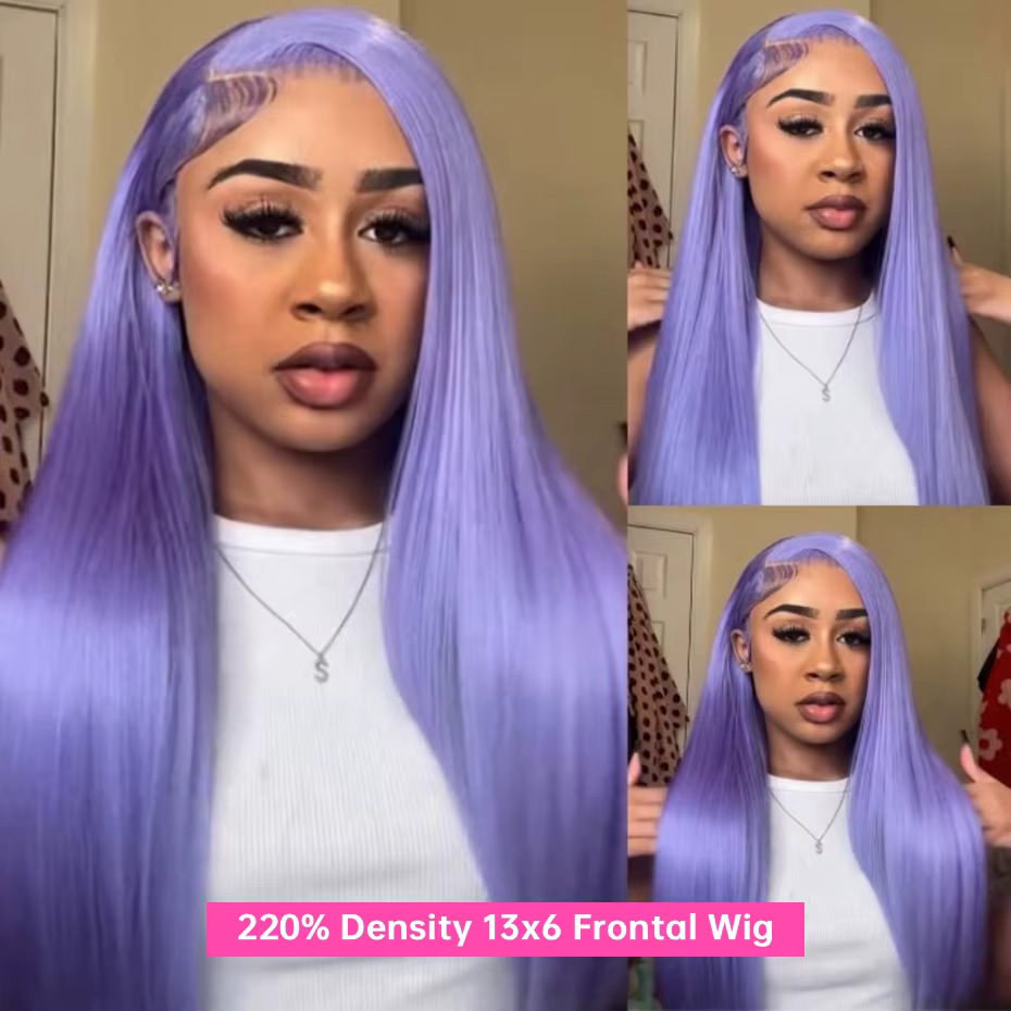 Perruque en cheveux humains vietnamiens violets, Lace Front HD transparente 13x6, pré-épilée, densit