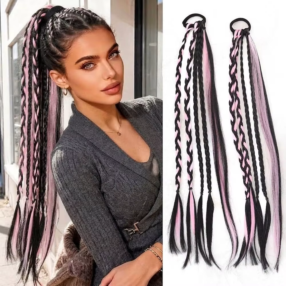 Extensions de queue de cheval tressées longues en cheveux synthétiques, tresses rouges et noires ave
