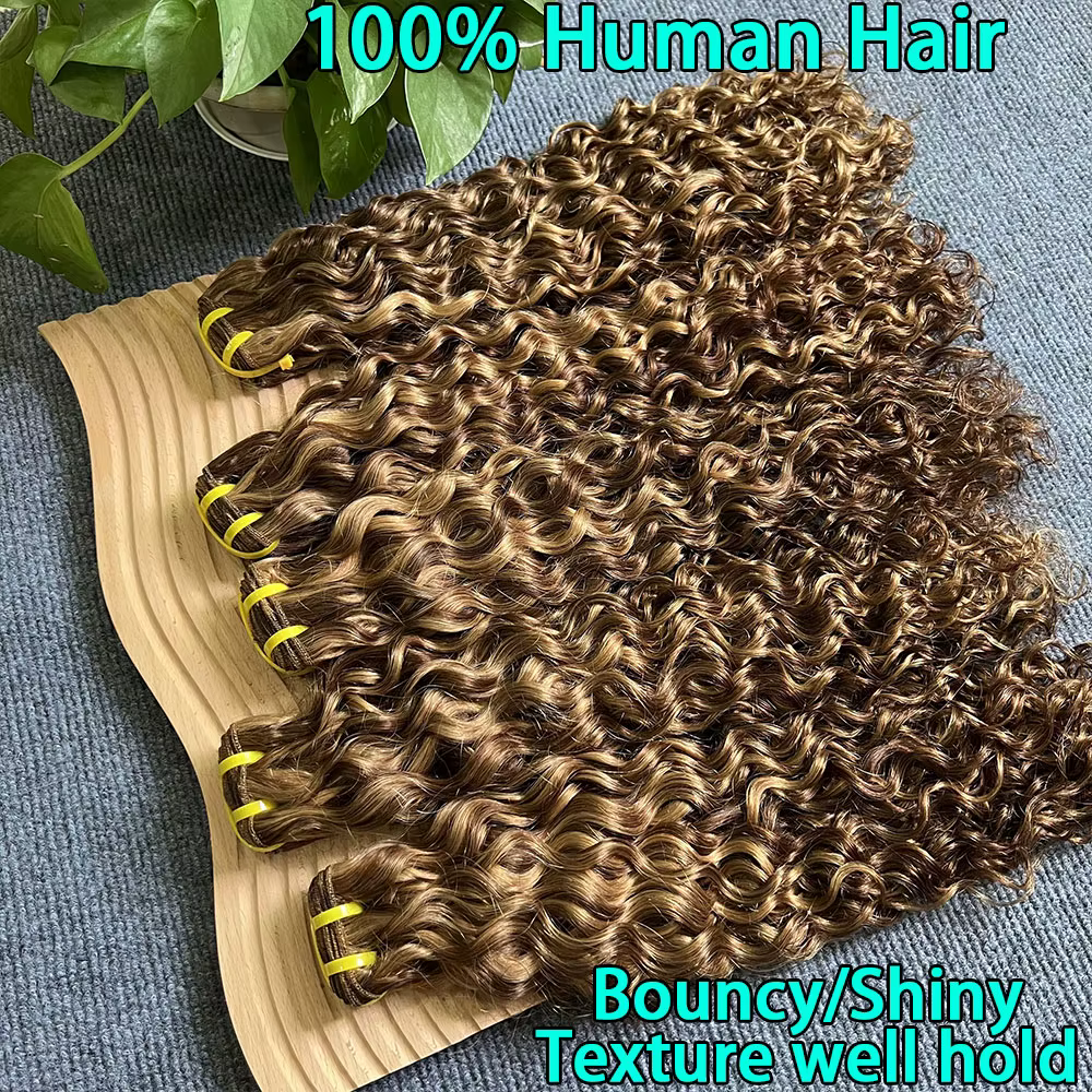 P4/27 vague d'eau mettre en évidence brun foncé et blond miel paquets de cheveux humains vague profo