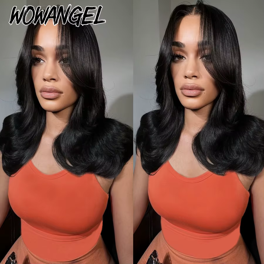 Wow Angel-Perruque de Cheveux Naturels Ondulés pour Femme, avec Fermeture en Dentelle Suisse, Partie