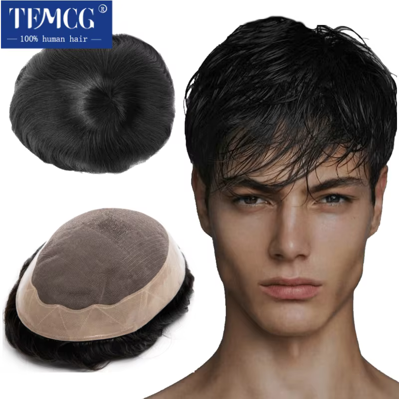 Hommes perruque cheveux humains toupet Mono mâle perruque 130% densité Durable mâle cheveux prothèse