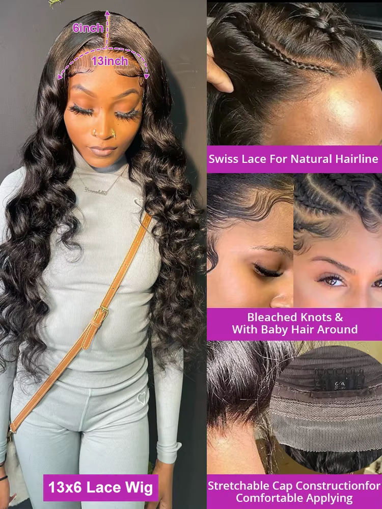 Perruque Lace Front Wig sans colle brésilienne naturelle-At, cheveux ondulés, 13x6, HD, deep water,
