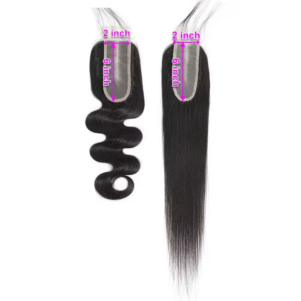 Fermeture de dentelle droite 2 × 6 cheveux humains vierges brésiliens vague de corps 2x6 fermeture d