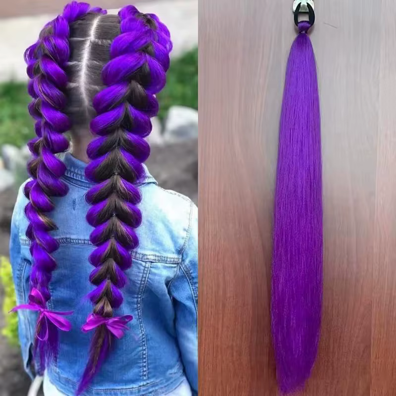 Perruque de Cosplay KPOP Rumi tressée violette longue de 26 pouces, accessoire tressé en queue de ch