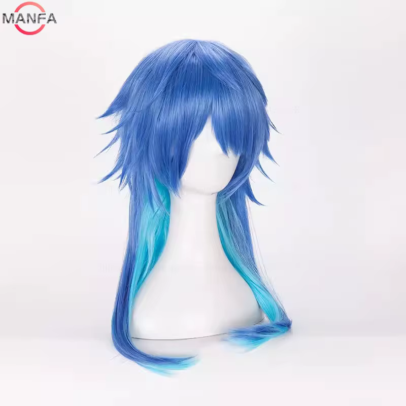 Dramatical Murder DMMD Seragaki Aoba Cosplay Perruque, Cheveux Synthétiques, Bonnet, Bleu Dégradé, D