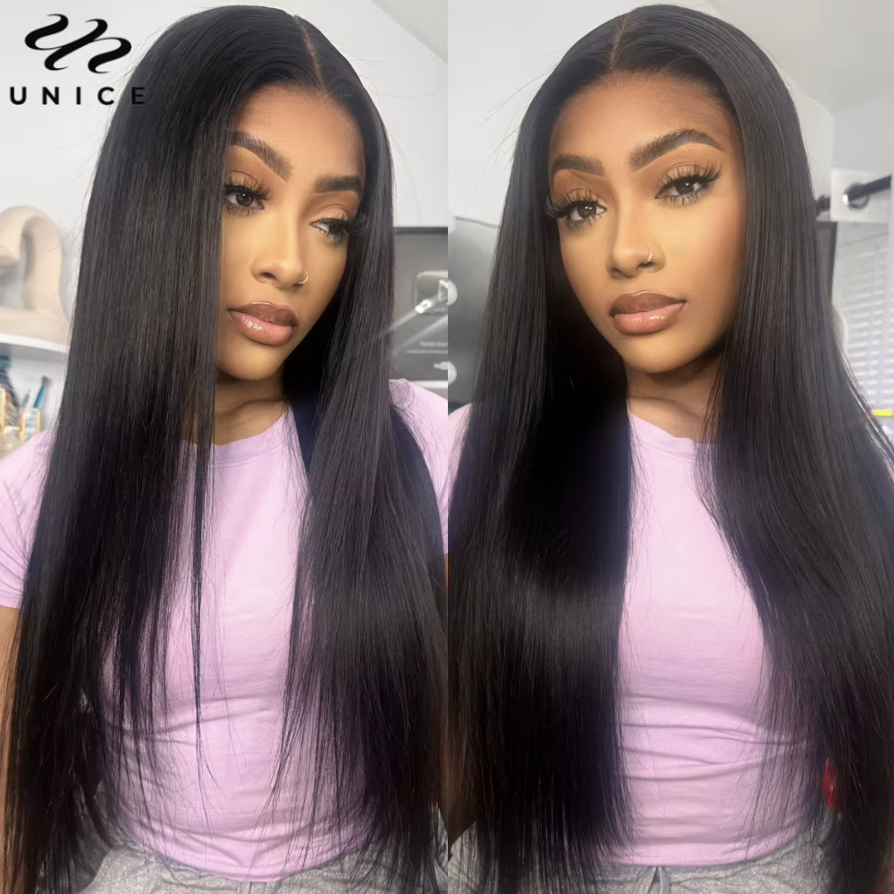 Unice Hair – perruque Lace Frontal Wig naturelle lisse, 13x4, avec cordon de serrage, pre-plucked, p