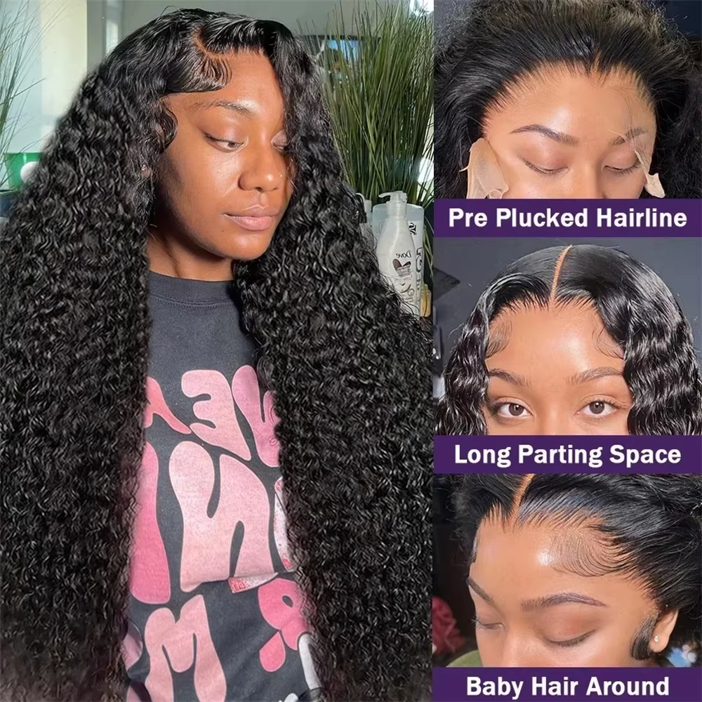 Perruque sans colle en cheveux humains de 30 à 40 pouces, perruque brésilienne bouclée à ondulations