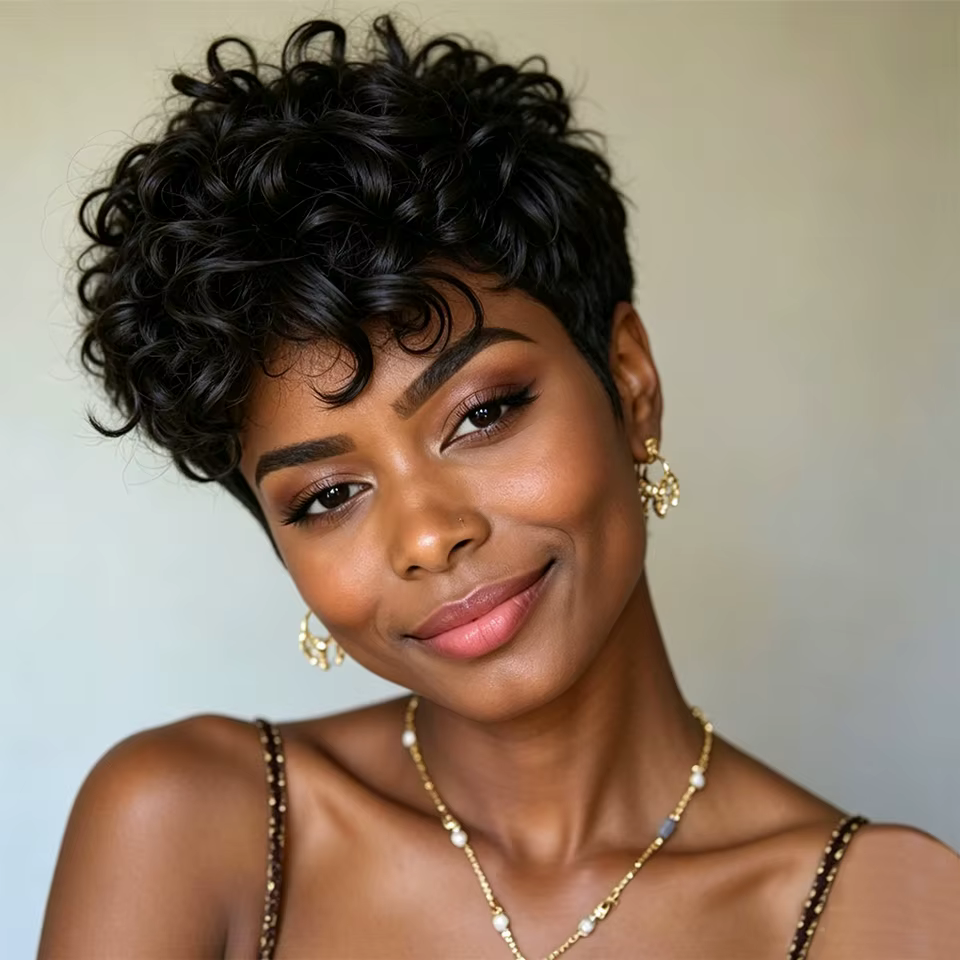 Perruque Pixie Cut, densité 180%, cheveux raides de 6 pouces, bonnet en filet rose, cheveux humains