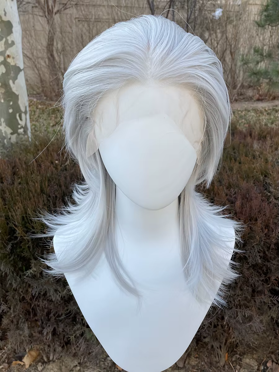 Perruque Lace Front Wig synthétique gris argenté 13x4, perruque de Cosplay synthétique longueur d'ép