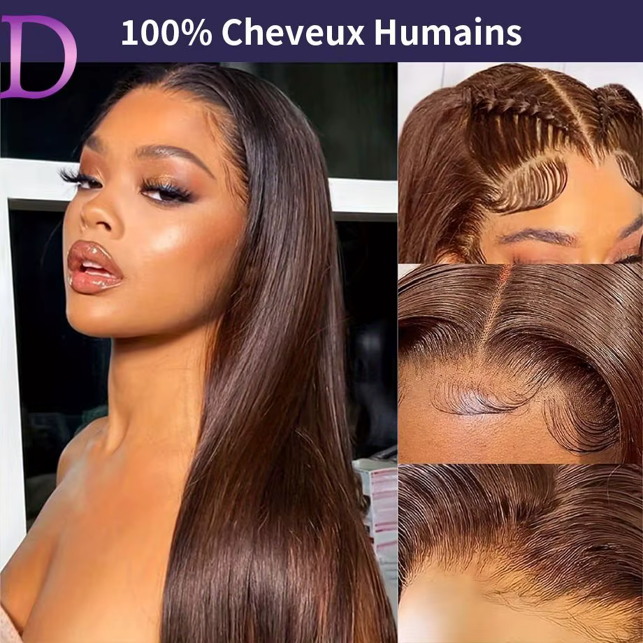 Dialola Perruques Cheveux Humains Brunes Perruques Cheveux Humains Couleur Chocolat Marron Caramel L