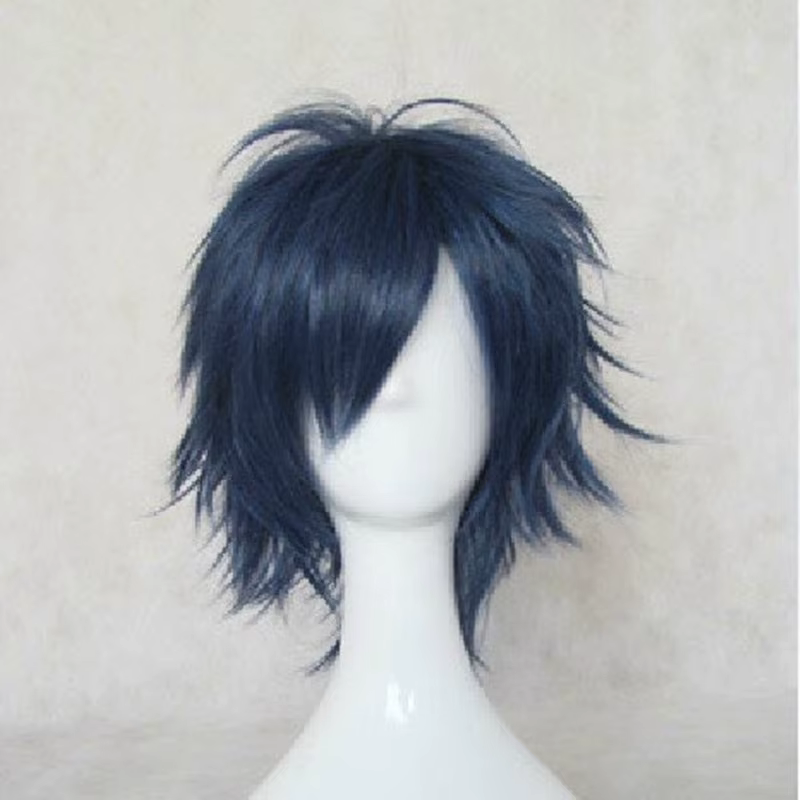 HAIRJOY – perruque de Cosplay synthétique bleue pour hommes, perruques courtes et lisses en couches 