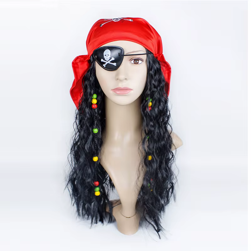 Perruque de chapeau marron de capitaine Pirate pour adulte, chapeaux en Faux cuir avec cheveux, acce