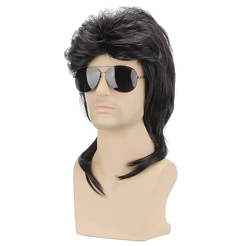 Perruque de Cosplay des années 70 et 80, perruque de chanteur Disco pour hommes, cheveux mi-longs on
