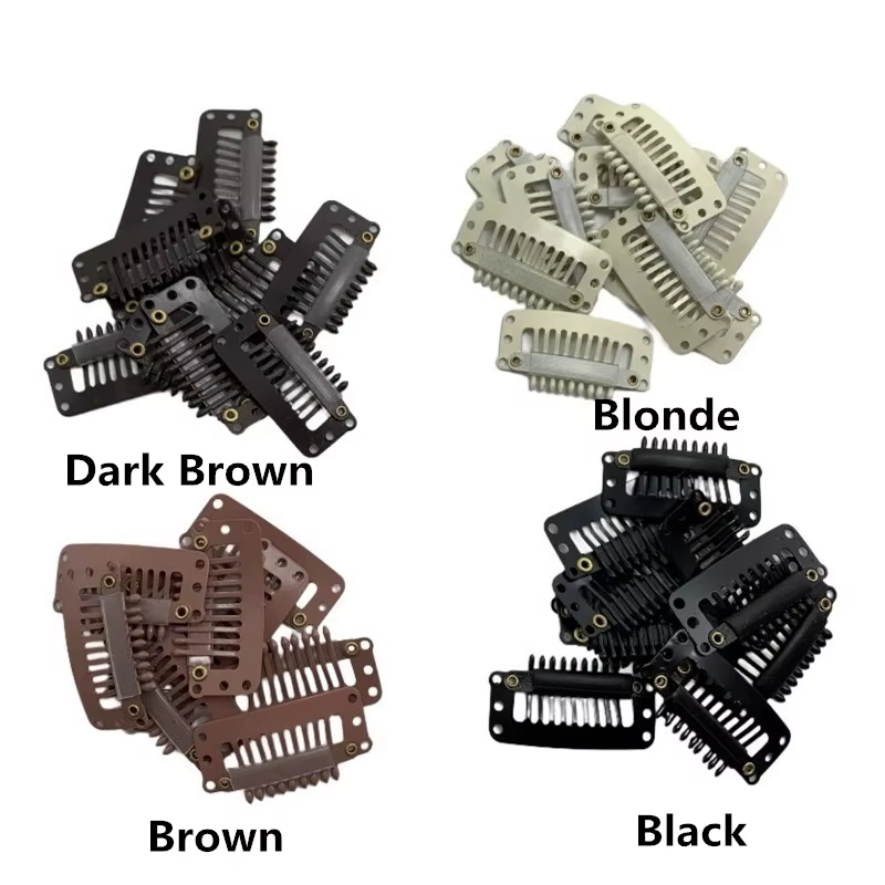 20/40 pièces 9 dents Beige/marron/noir Extensions de cheveux Clips Extension de cheveux perruques Sn