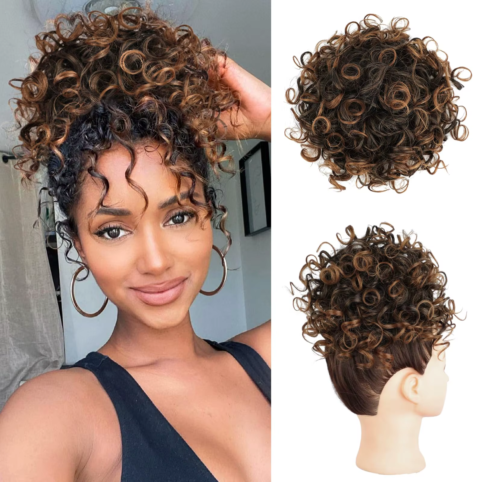 Chignon synthétique en désordre, 60g, cordon élastique, vague lâche, bouclé, Extensions de cheveux p