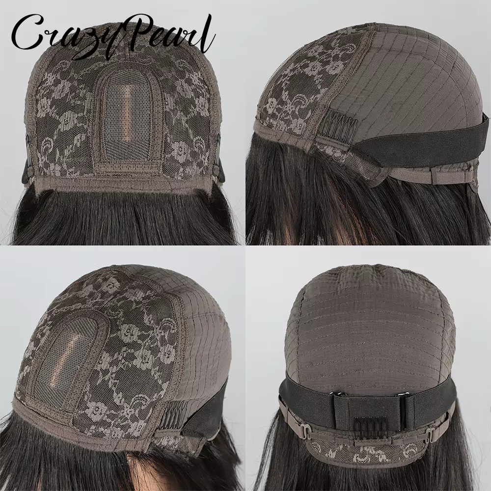 Perruque Lace Front CrazyPearl 1X13, perruque courte droite style bob, cheveux humains, pour femmes