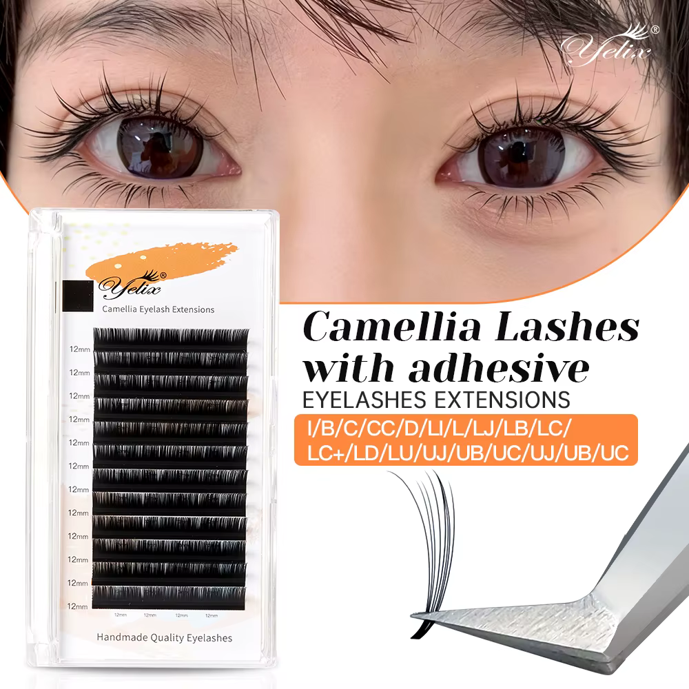 Extensions de cils Yelix Camellia avec adhésif, extensions de cils volume UB UC UJ en éventail, cils