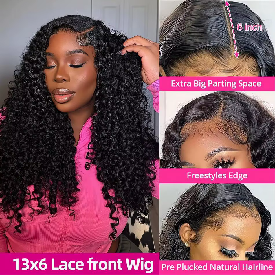 Perruques bouclées Deep Wave Birmanes en cheveux humains, perruque Lace Frontale pour femmes 13x4 13