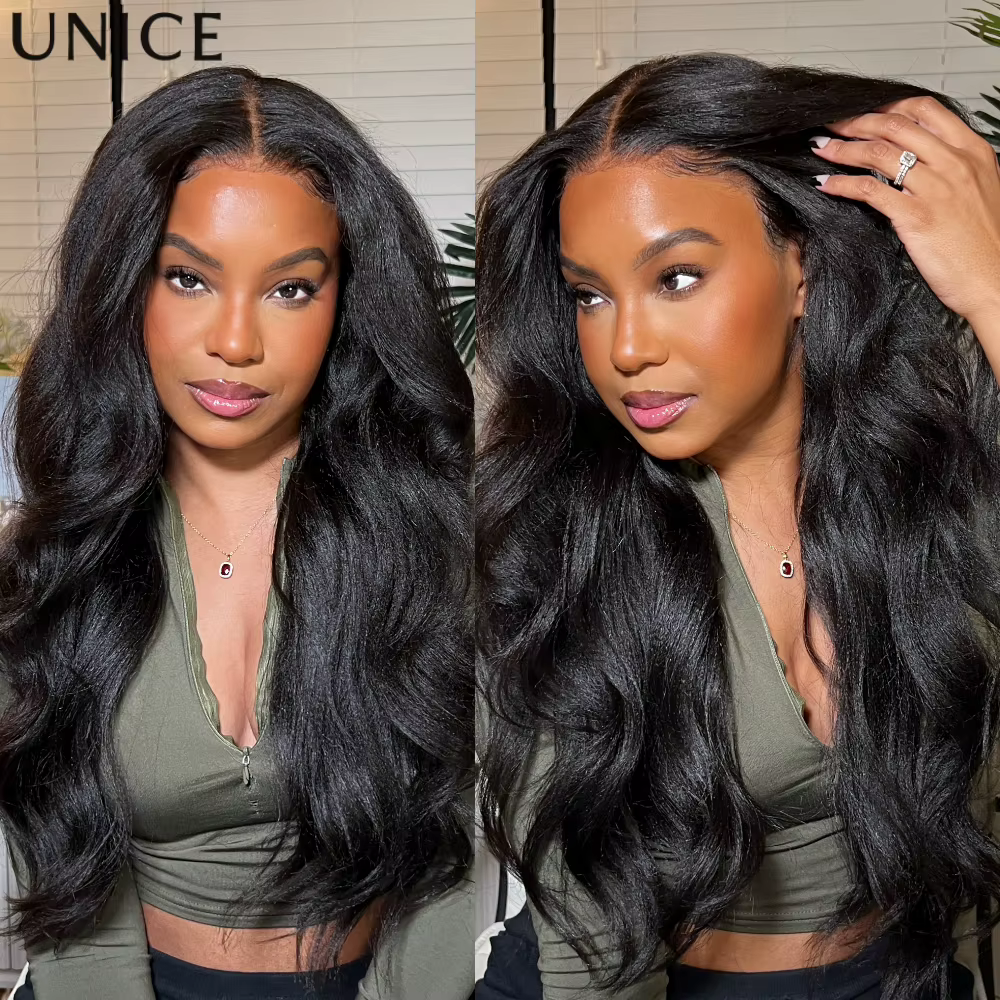 Perruque lisse Yaki UNice 7x5 Lace Bye Bye Slip ™ Perruque sans colle en cheveux humains prête à p