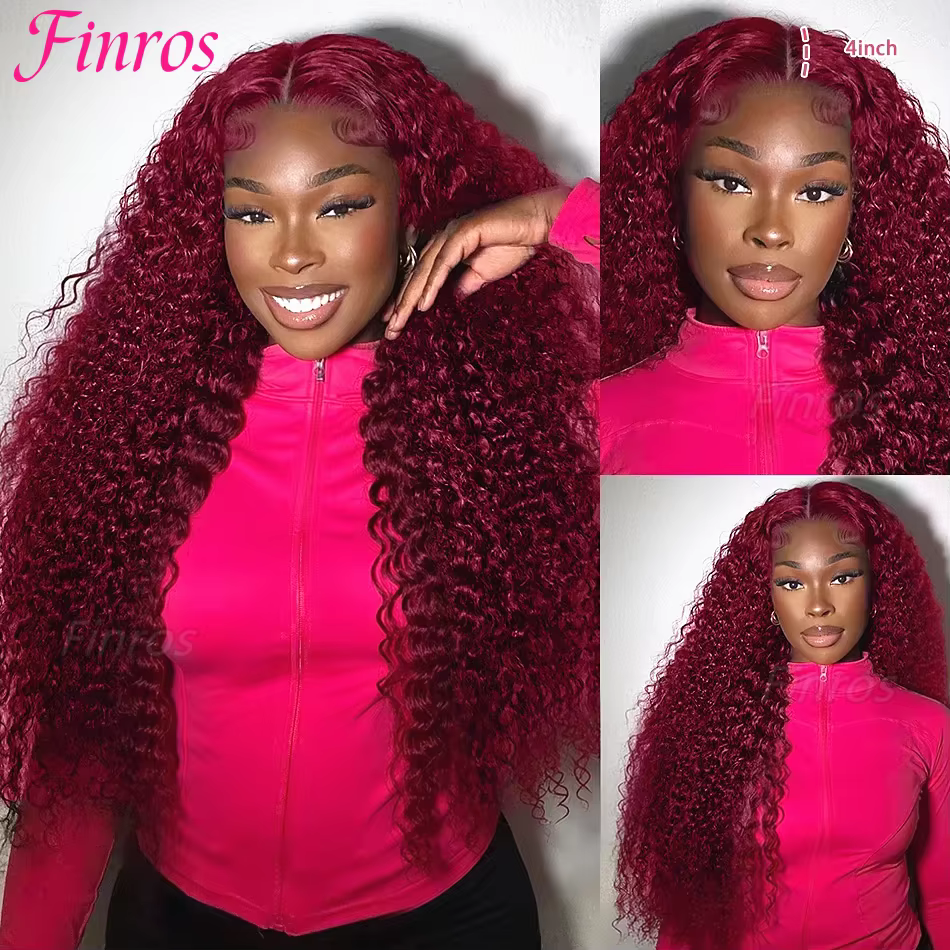 Finros 99J bordeaux 13x6 Hd vague profonde dentelle frontale perruques pour les femmes vague d'eau 1