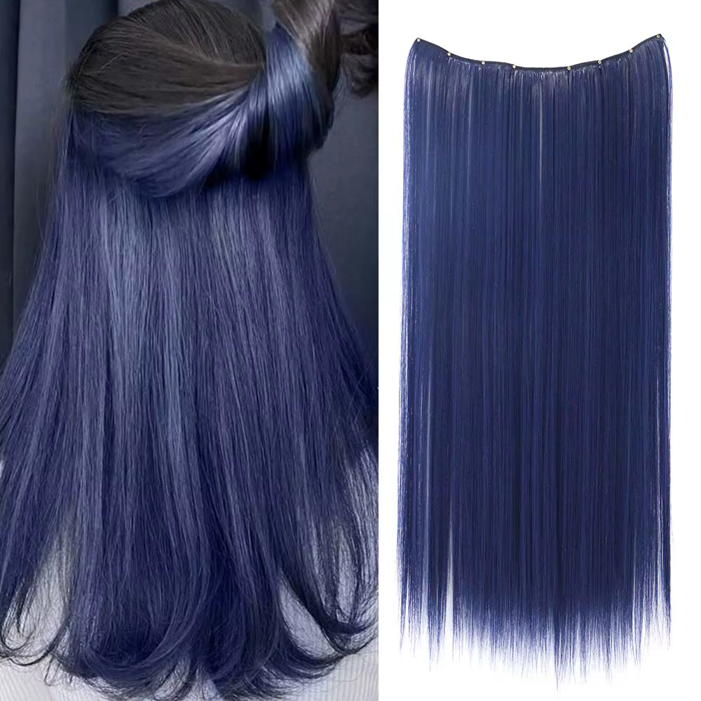 Extension de cheveux à clips colorée de 22 pouces pour femmes, longue perruque synthétique résistant