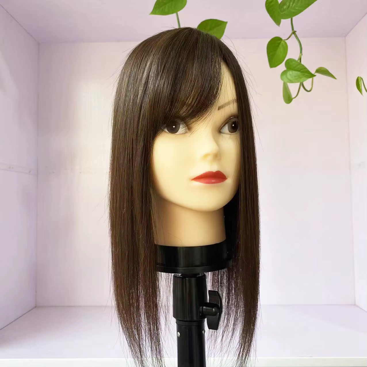 Cheveux humains vierges européens, frange d'air latérale pour femmes, peau de Silicone, Base en soie