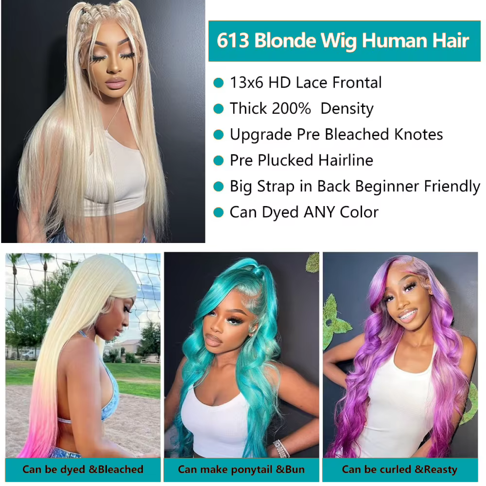 13x4 13x6 HD Transparent pleine dentelle frontale perruques 613 Blonde couleur droite perruque de ch