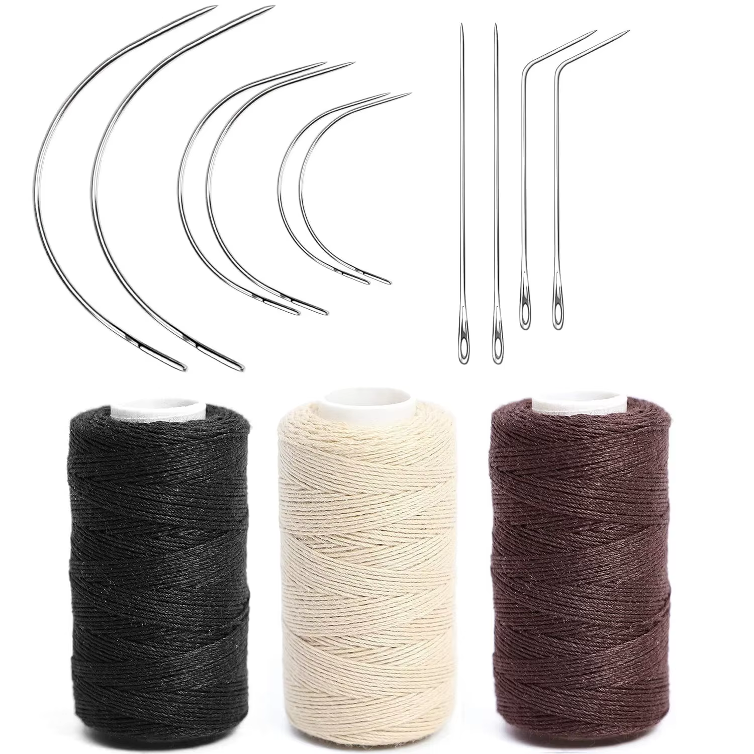 3 rouleaux de fils de tissage de cheveux avec 10 pièces, aiguilles à coudre, pour la fabrication de 