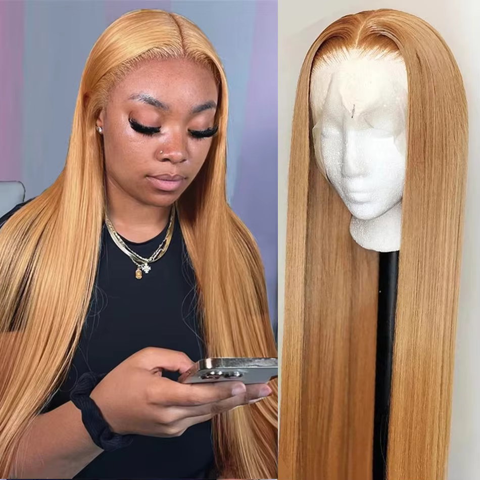 Perruque blonde miel droite en os, cheveux humains 13x6 Hd, perruques frontales en dentelle pour fem