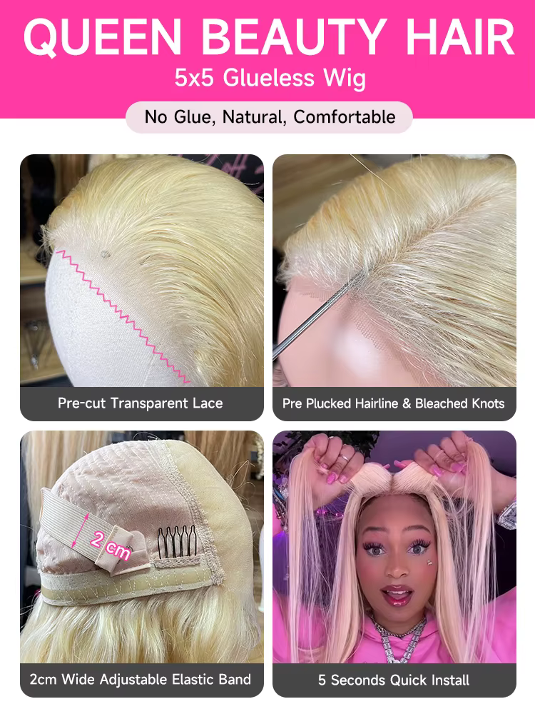 Perruques sans colle 613 en cheveux humains, perruque avec closure en dentelle 5x5, lisse comme un b