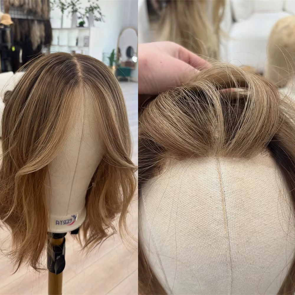 Perruque Courte Blonde avec Mèches Ondulées, Perruque de Cosplay Synthétique Personnalisée pour Usag