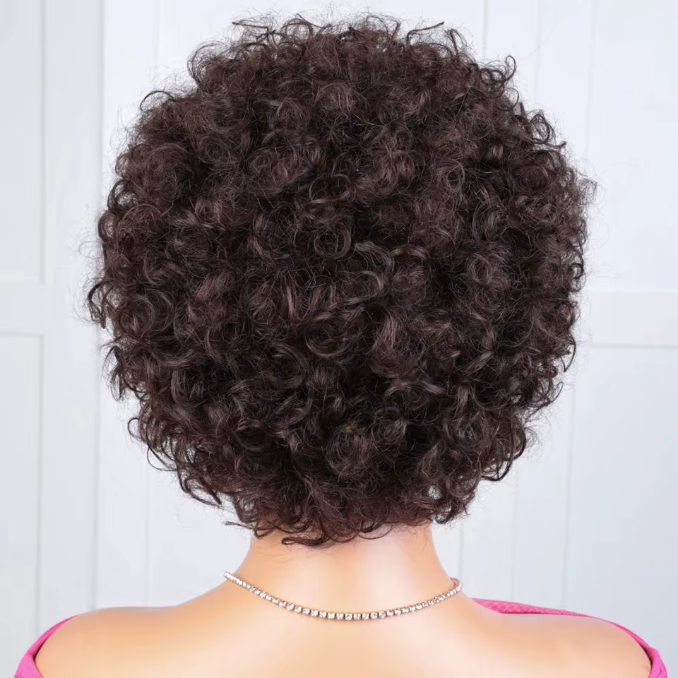 Perruques de cheveux humains Afro bouclés courts élégants avec frange pour les femmes vêtements de c