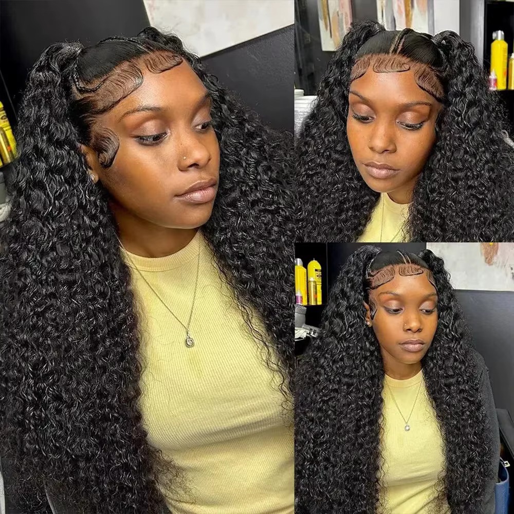 Perruque Deep Wave Brésilienne Remy Naturelle Cheveux Bouclés, 13x4, Transparent HD, Pre-Plucked, po