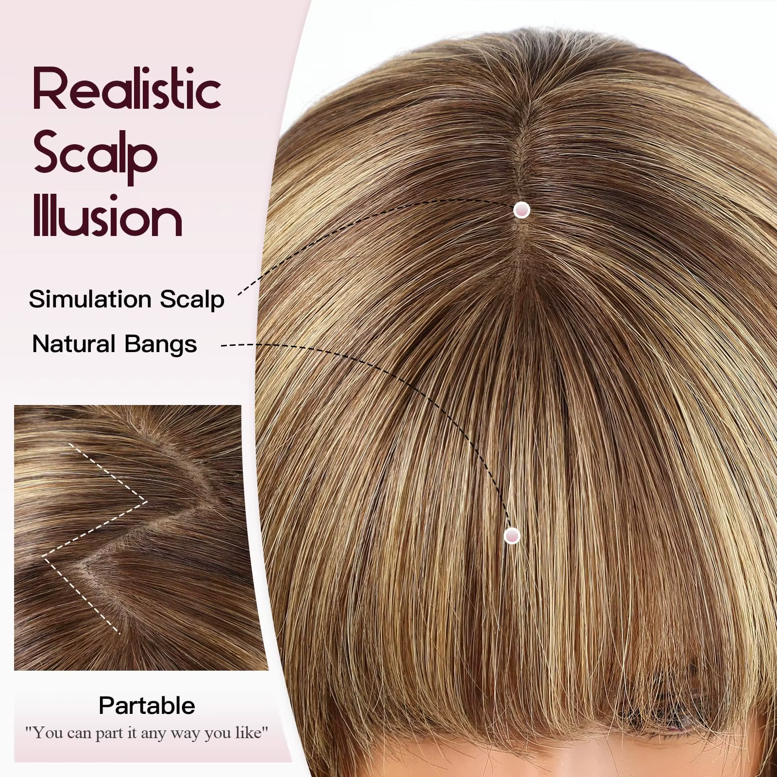 Bob brun mélangé blond Remy cheveux humains pour les femmes naturel droite perruques courtes avec fr
