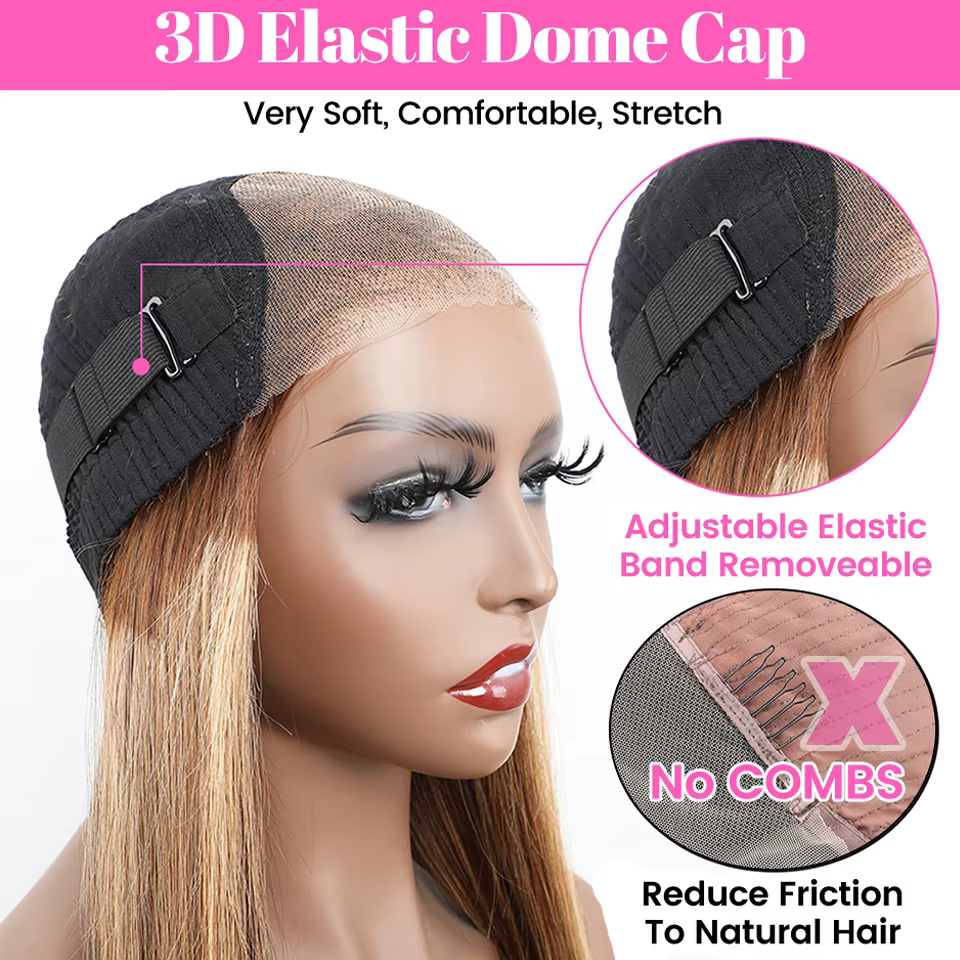 Wear And Go cheveux humains sans colle ISEE perruque brésilienne droite à reflets 6x4 HD dentelle sa