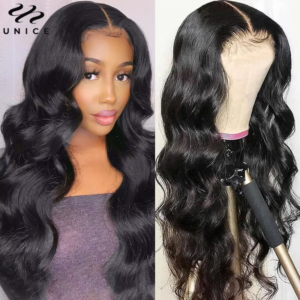 Perruque Lace Front Wig naturelle ondulée-UNice Hair, cheveux humains, Body Wave, 7x5, pre-cut, sans