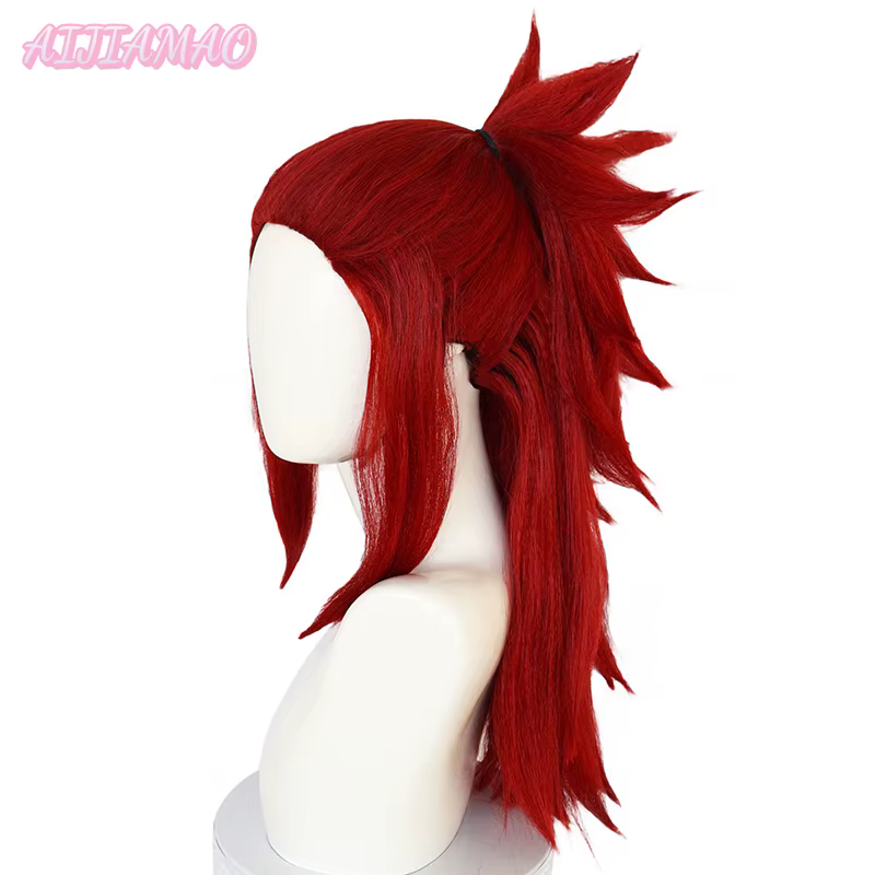 Perruque Cosplay Synthétique Longue Rouge Foncé avec Queue de Cheval, Bonnet, Anime Wiltshire ach Re
