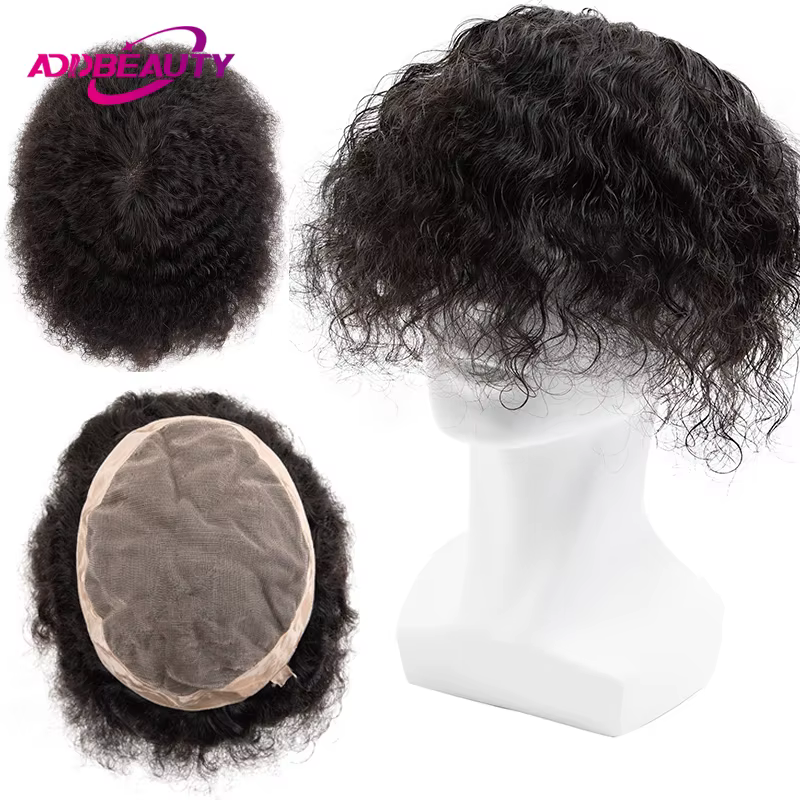 Perruques de cheveux humains indiens Afro Wave pour hommes, Toppers de cheveux bouclés, Toupet Mono