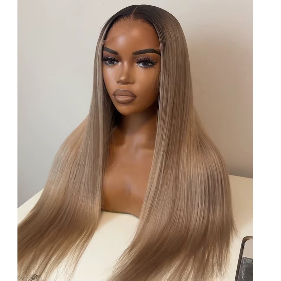 Perruques Tuneful Professionnelles en Cheveux Humains Blond Cendré Ombré et Blond Foncé Mélangé, Lac