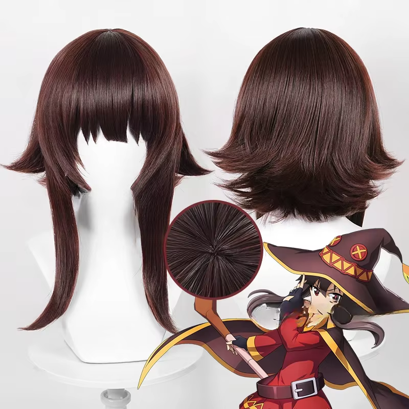 Perruque de Cosplay Anime Megumin 32cm, cheveux courts, perruques synthétiques résistantes à la chal